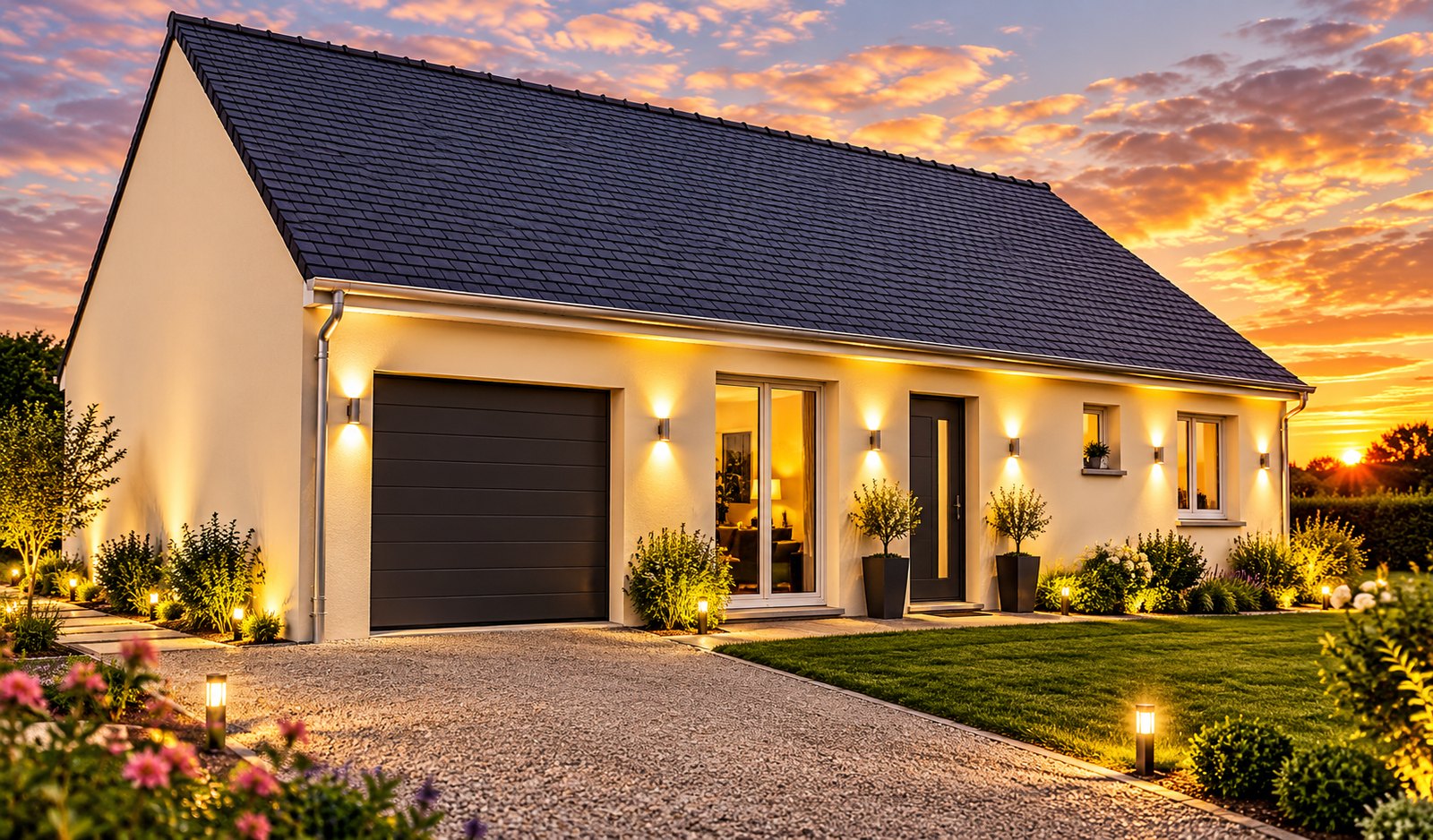 Brand new three-bedroom bungalow with integrated garage of the type built on the Côtes-d'Armor coast