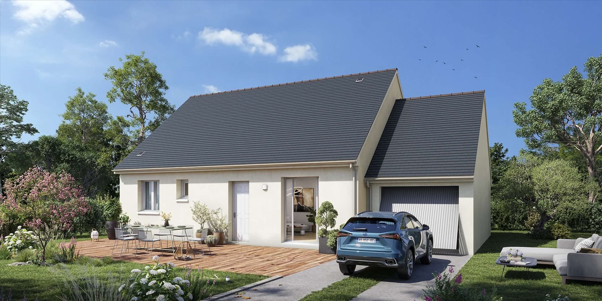 Brand new two-bedroom bungalow of the type built at Guémené-sur-Scorff in the Morbihan