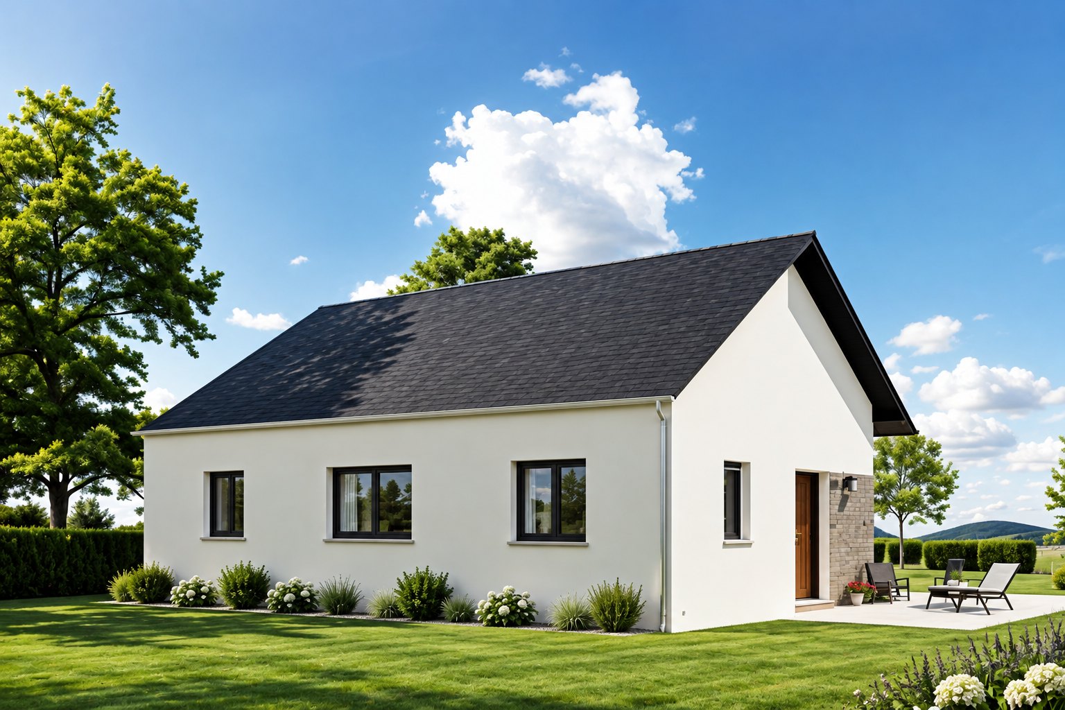 Brand new three-bedroom bungalow with integrated garage of the type built on the Côtes-d'Armor coast
