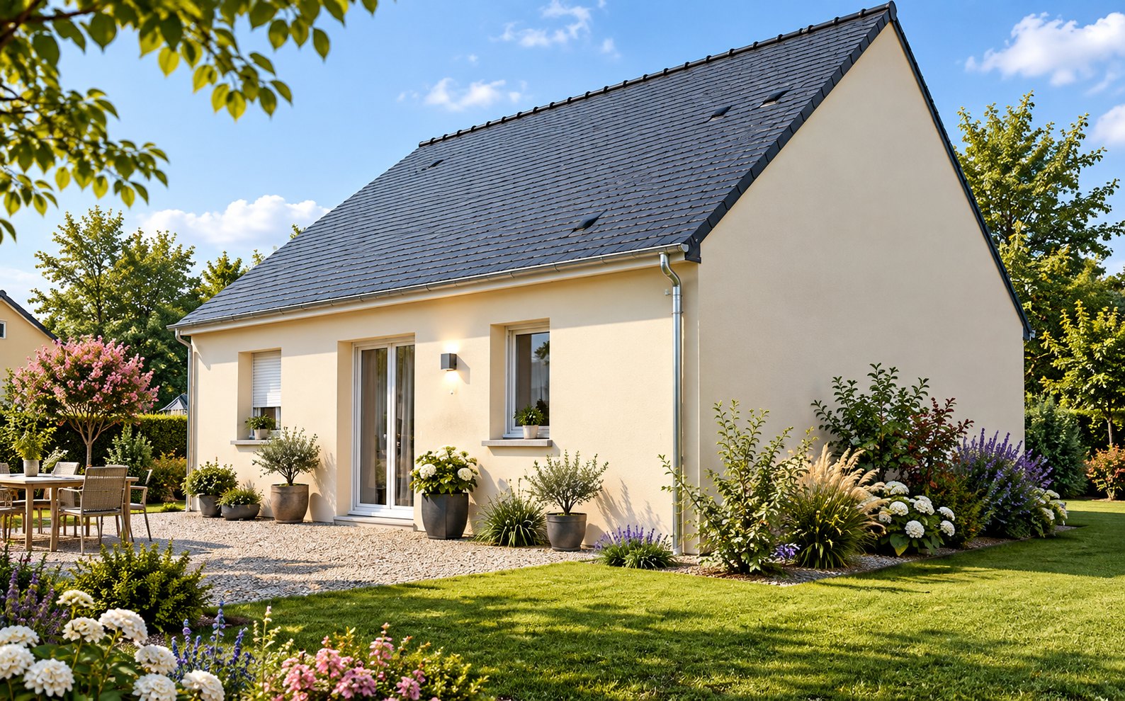 Brand new two-bedroom bungalow of the type built in the Manche, southern Normandy