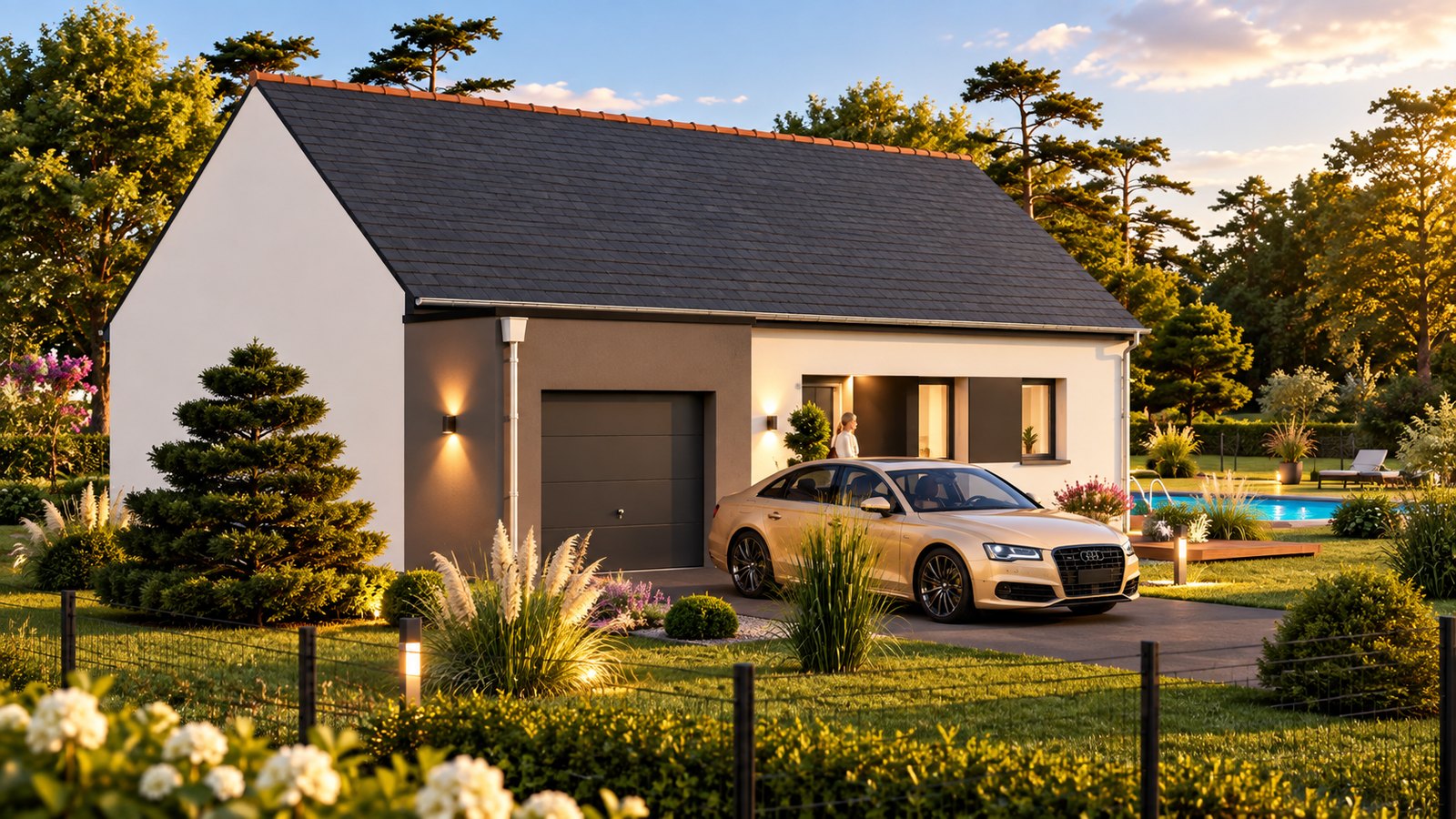 Brand new two-bedroom bungalow of the type built at Ploërdut in the Morbihan