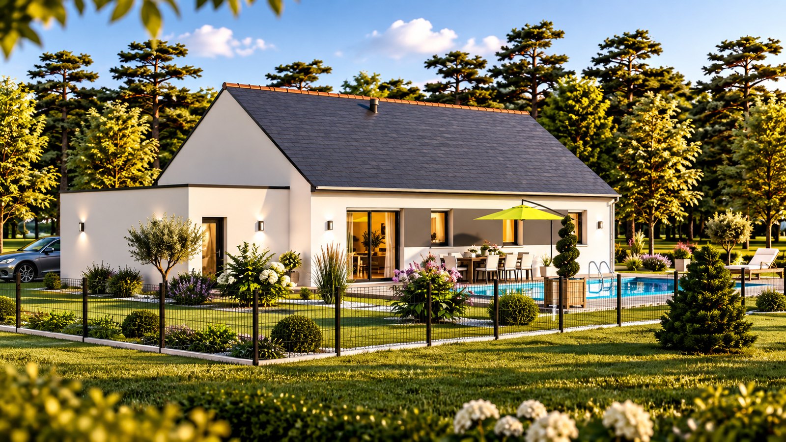 Brand new two-bedroom bungalow of the type built at Persquen in the Morbihan