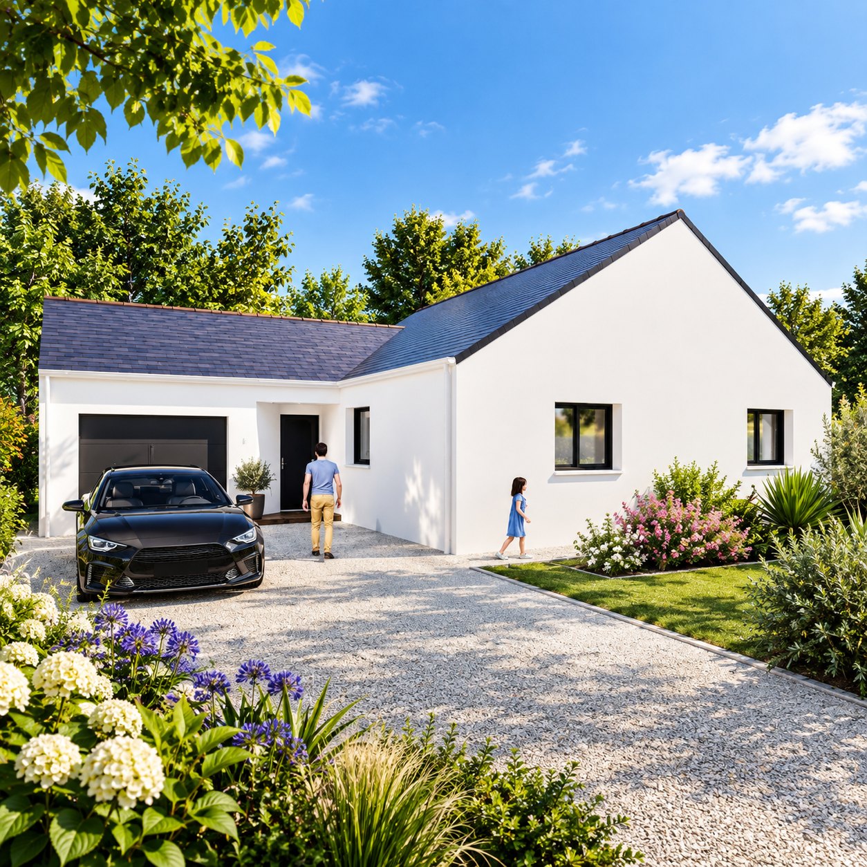 Brand new three-bedroom bungalow with integrated garage of the type built at Mohon in the Morbihan