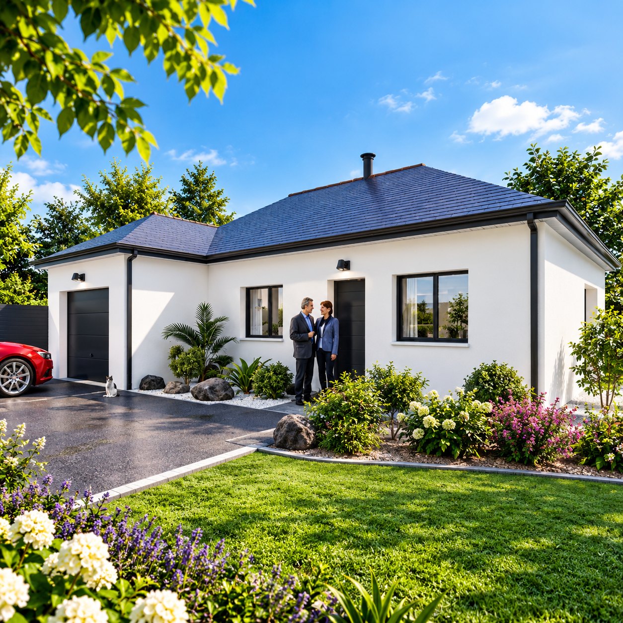 Brand new three-bedroom bungalow with integrated garage of the type built at Cruguel in the Morbihan