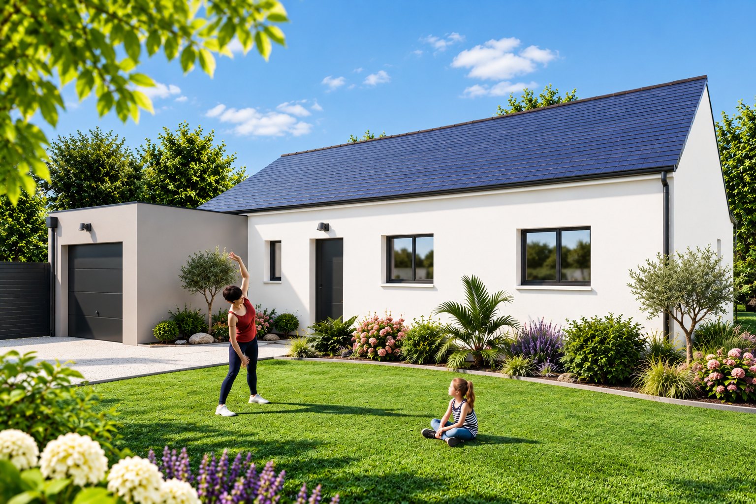 Brand new three-bedroom bungalow with integrated garage of the type built at Réguiny in the Morbihan