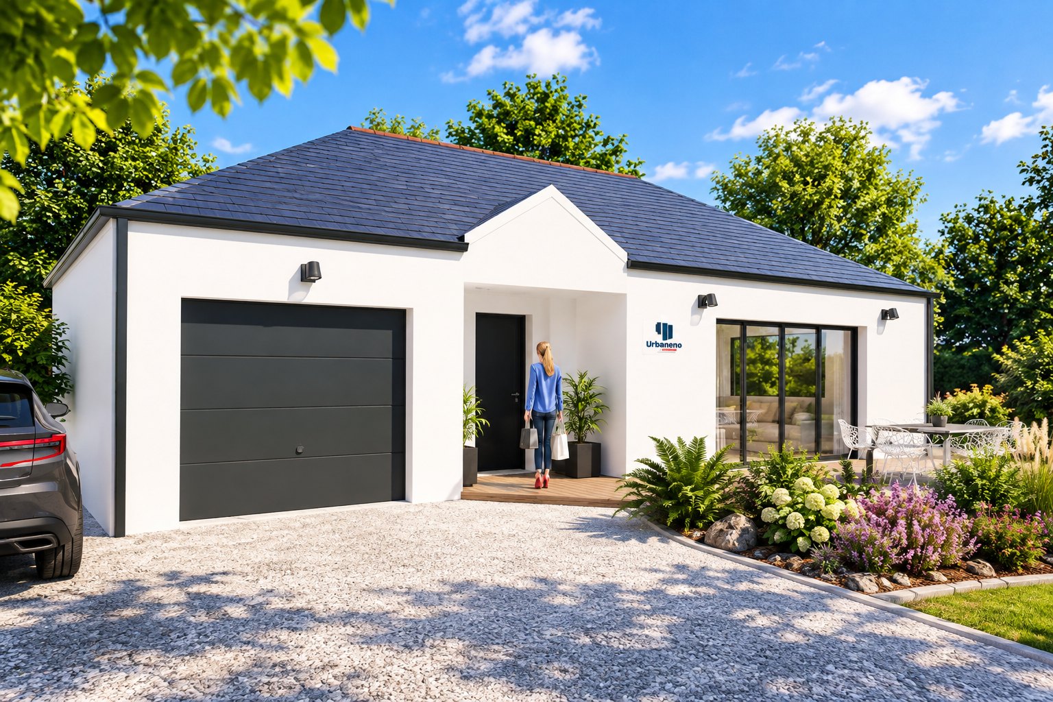 Brand new three-bedroom bungalow with integrated garage of the type built at Pontivy in the Morbihan
