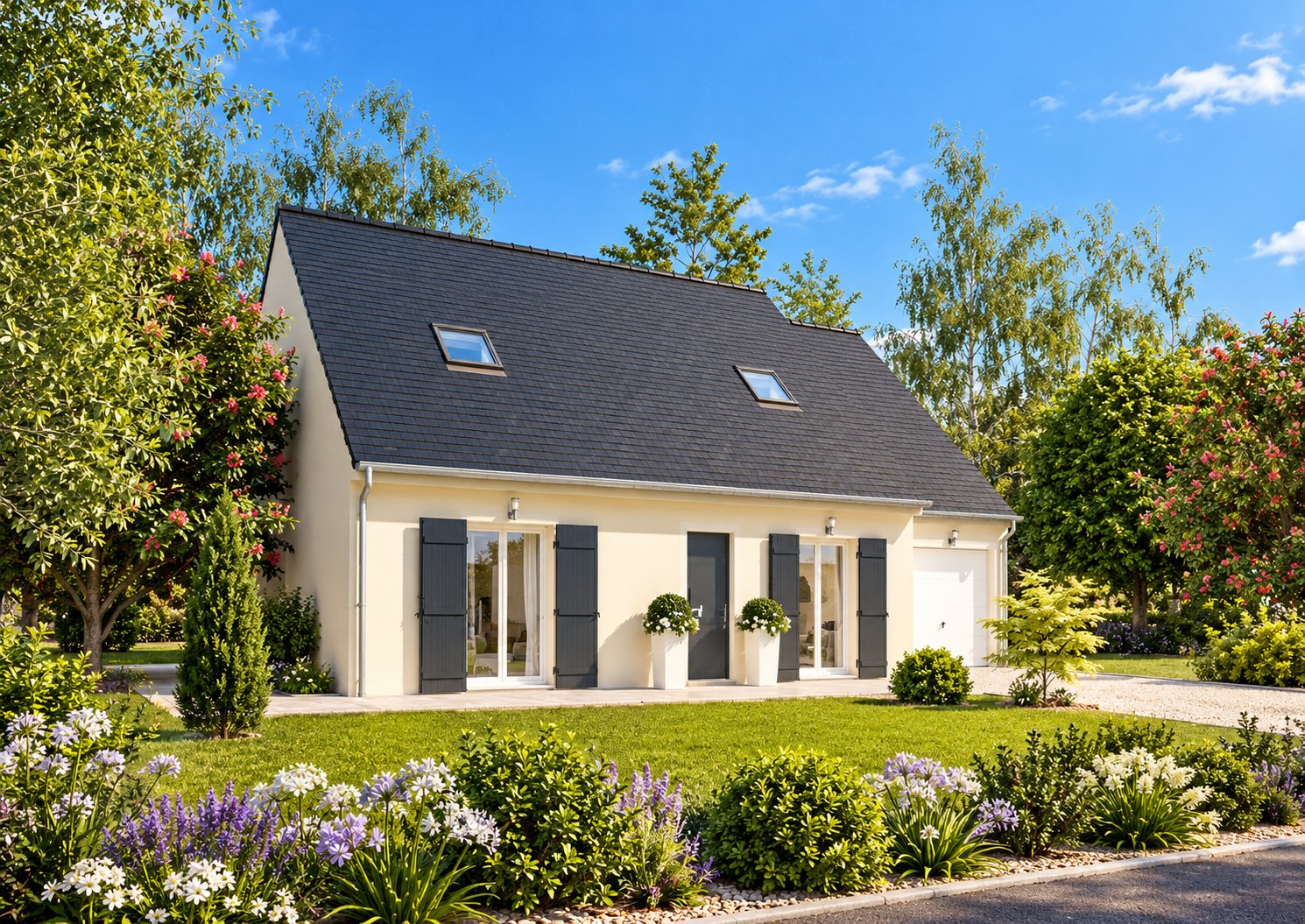 Brand new four-bedroom house with two bathrooms of the type built at Saint-Thuriau in the Morbihan