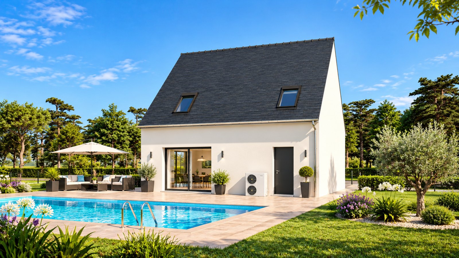 Brand new four-bedroom house with two bathrooms of the type built at Sainte-Brigitte in the Morbihan