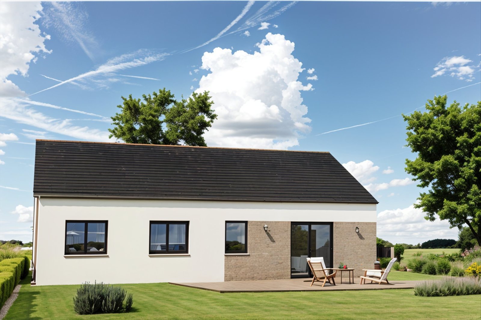 Brand new 3-bedroom bungalow with integrated garage of the type built at Merdrignac in the Côtes-d'Armor