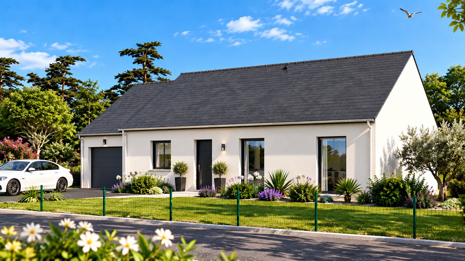 Brand new three-bedroom bungalow with integrated garage of the type built on the Côtes-d'Armor coast