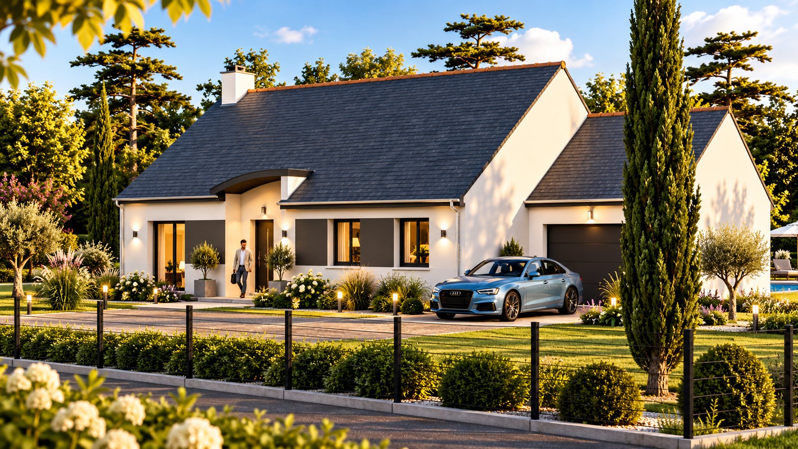 Brand new three-bedroom bungalow with integrated garage of the type built around Redon in southern Brittany