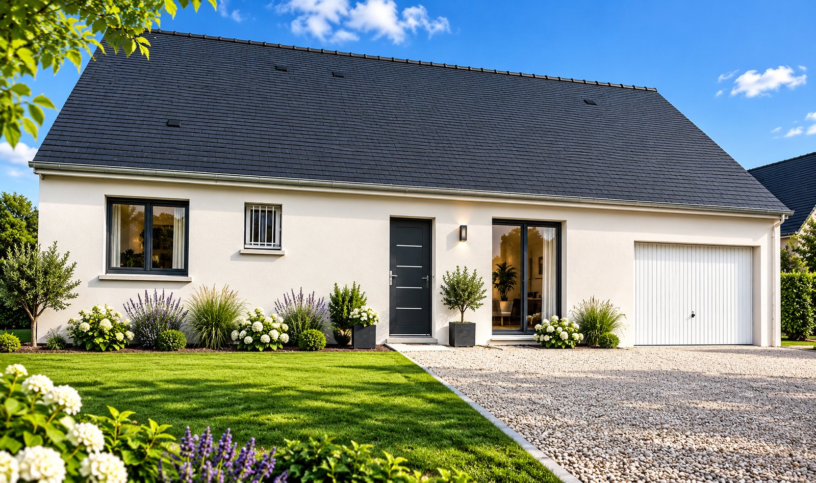 Brand new three-bedroom bungalow with integrated garage of the type built on the Côtes-d'Armor coast