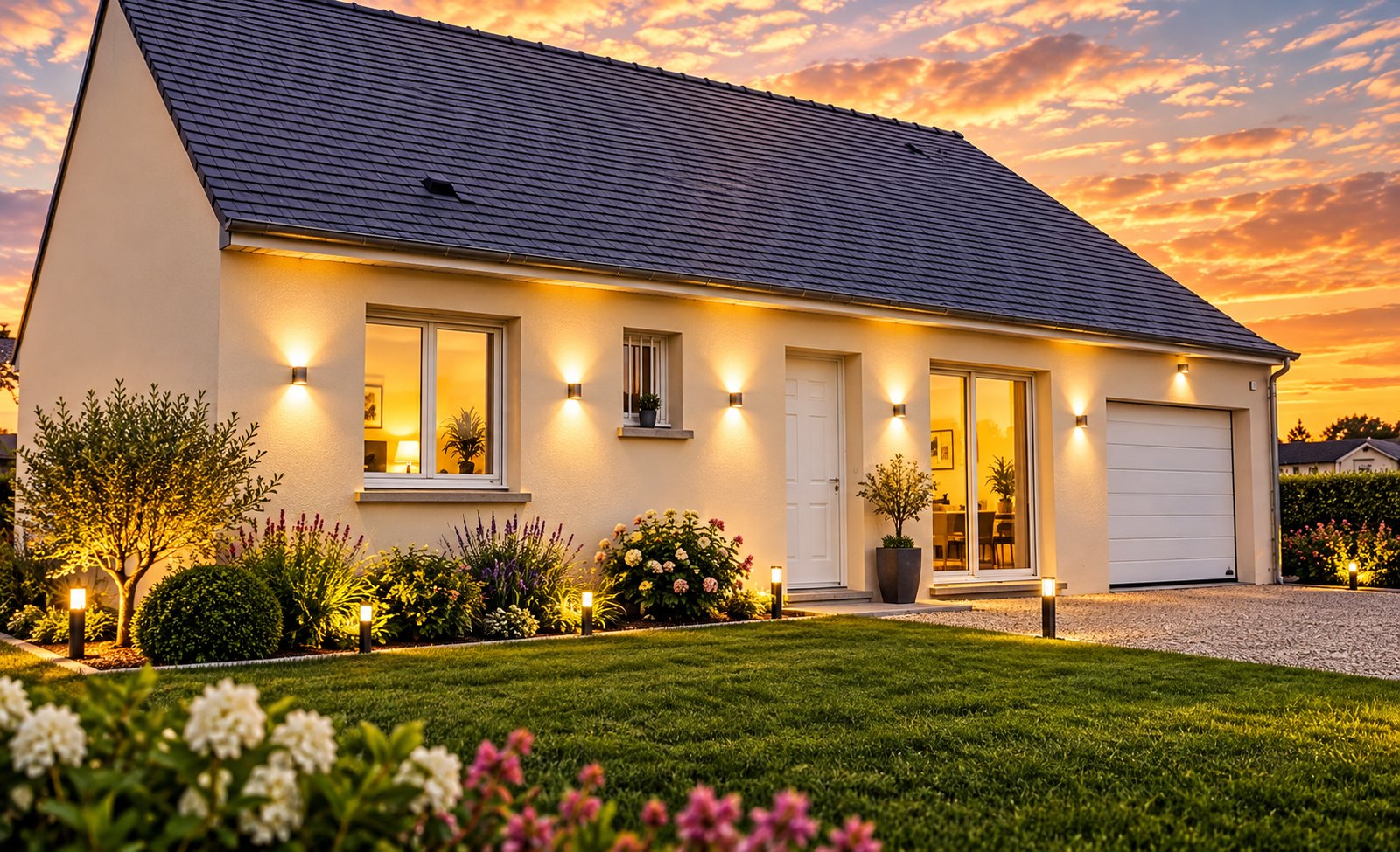 Brand new three-bedroom bungalow with integrated garage of the type built on the Côtes-d'Armor coast
