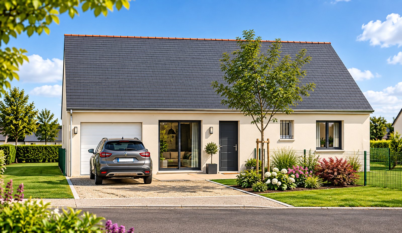 Brand new three-bedroom bungalow with integrated garage of the type built on the Côtes-d'Armor coast