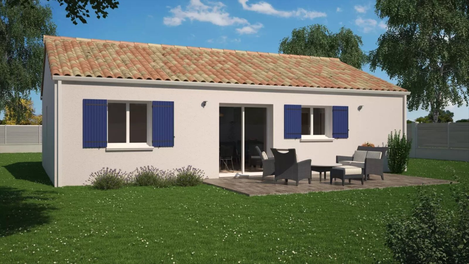 Brand new 3-bedroom bungalow with integrated garage of the type built at Saint-Valérien in the Vendée