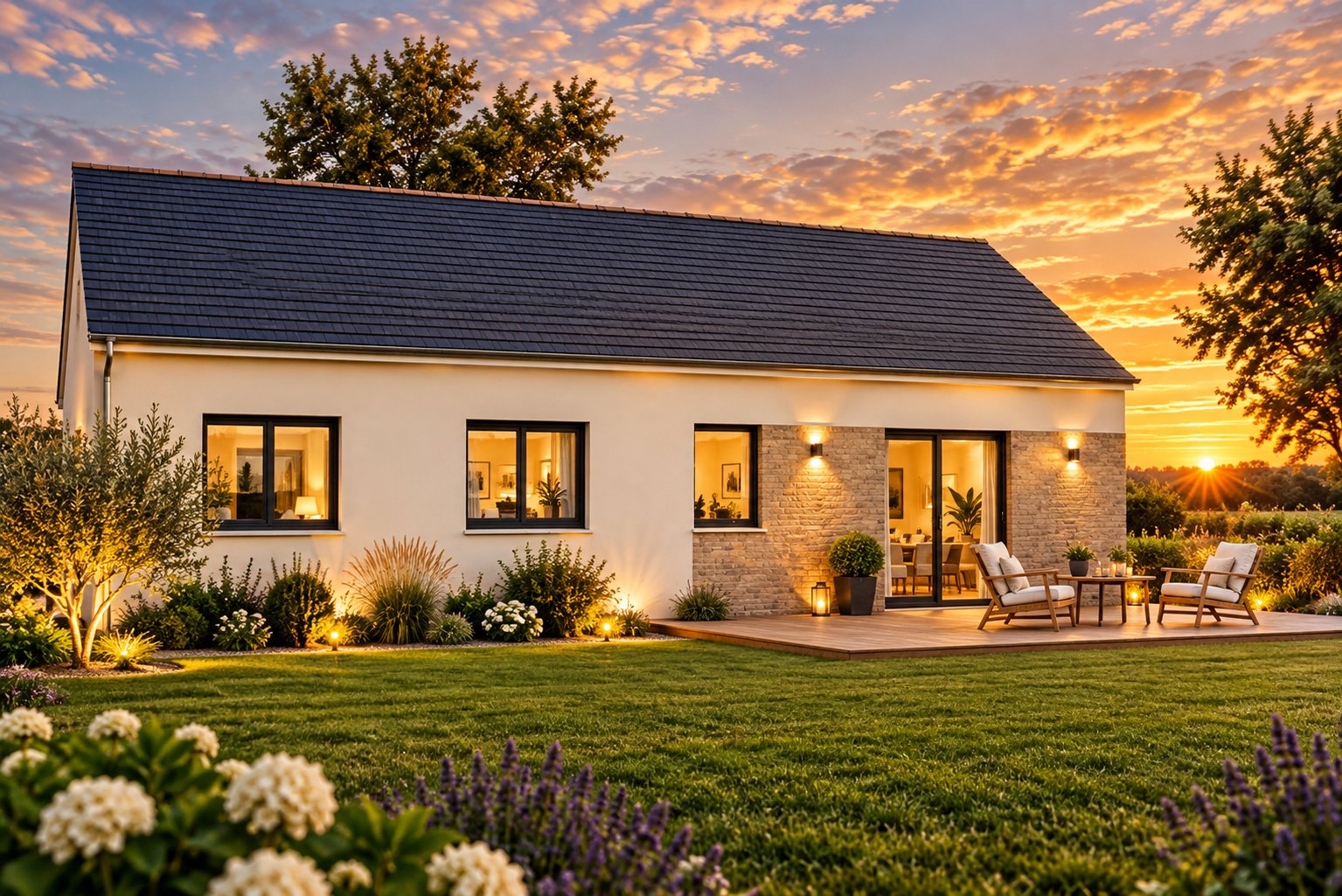Brand new three-bedroom bungalow with integrated garage of the type built on the Côtes-d'Armor coast