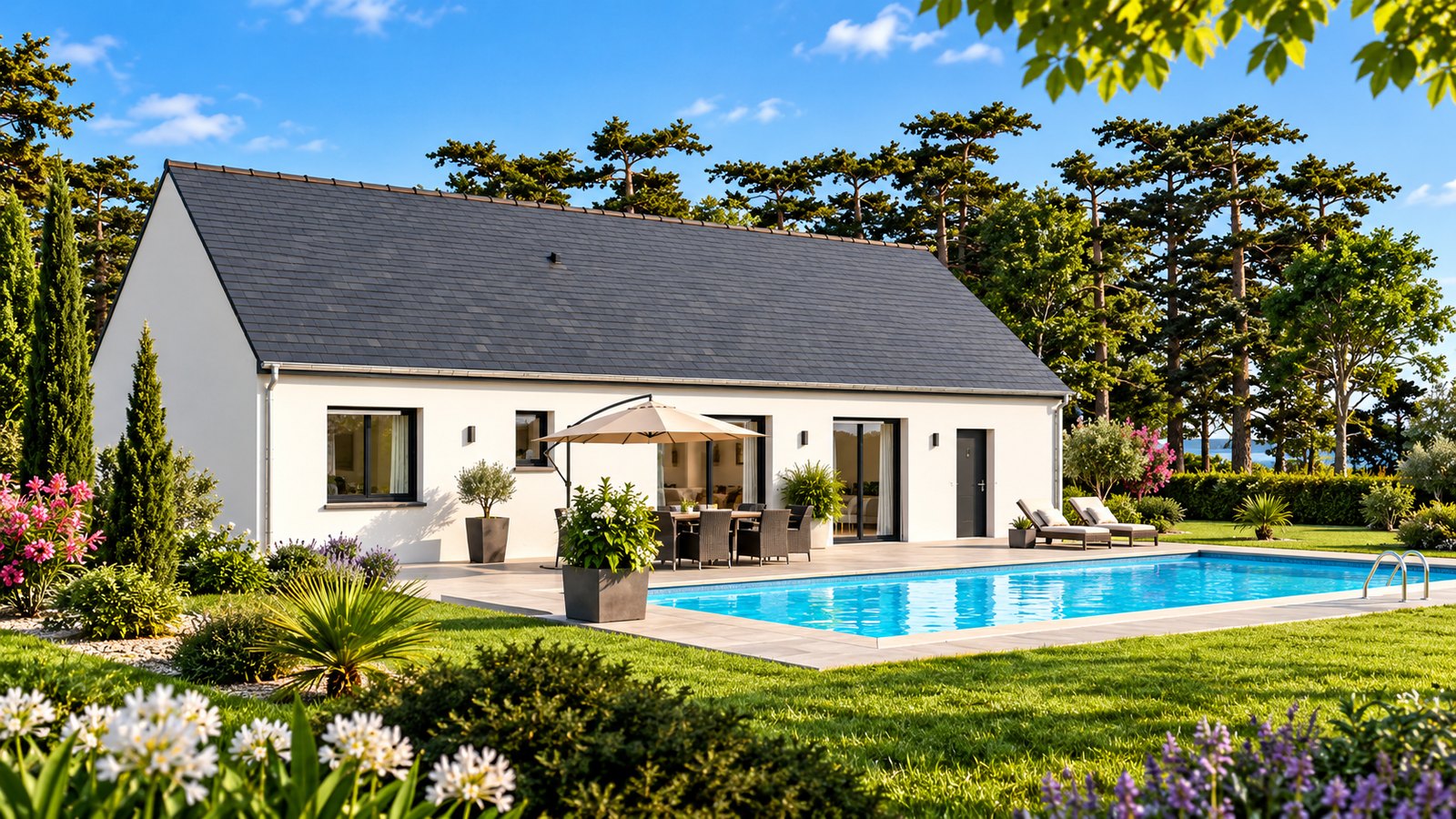 Brand new three-bedroom bungalow with integrated garage of the type built on the Côtes-d'Armor coast