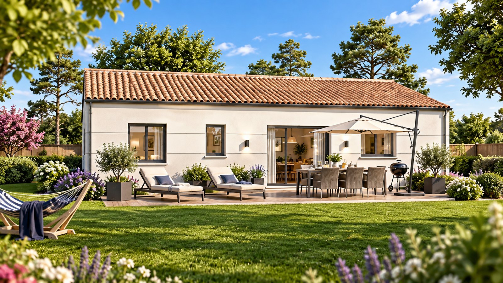 Brand new three-bedroom bungalow with integrated garage of the type built in the southern Vendée