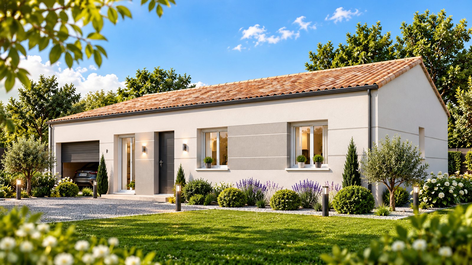 Brand new three-bedroom bungalow with integrated garage of the type built in the southern Vendée