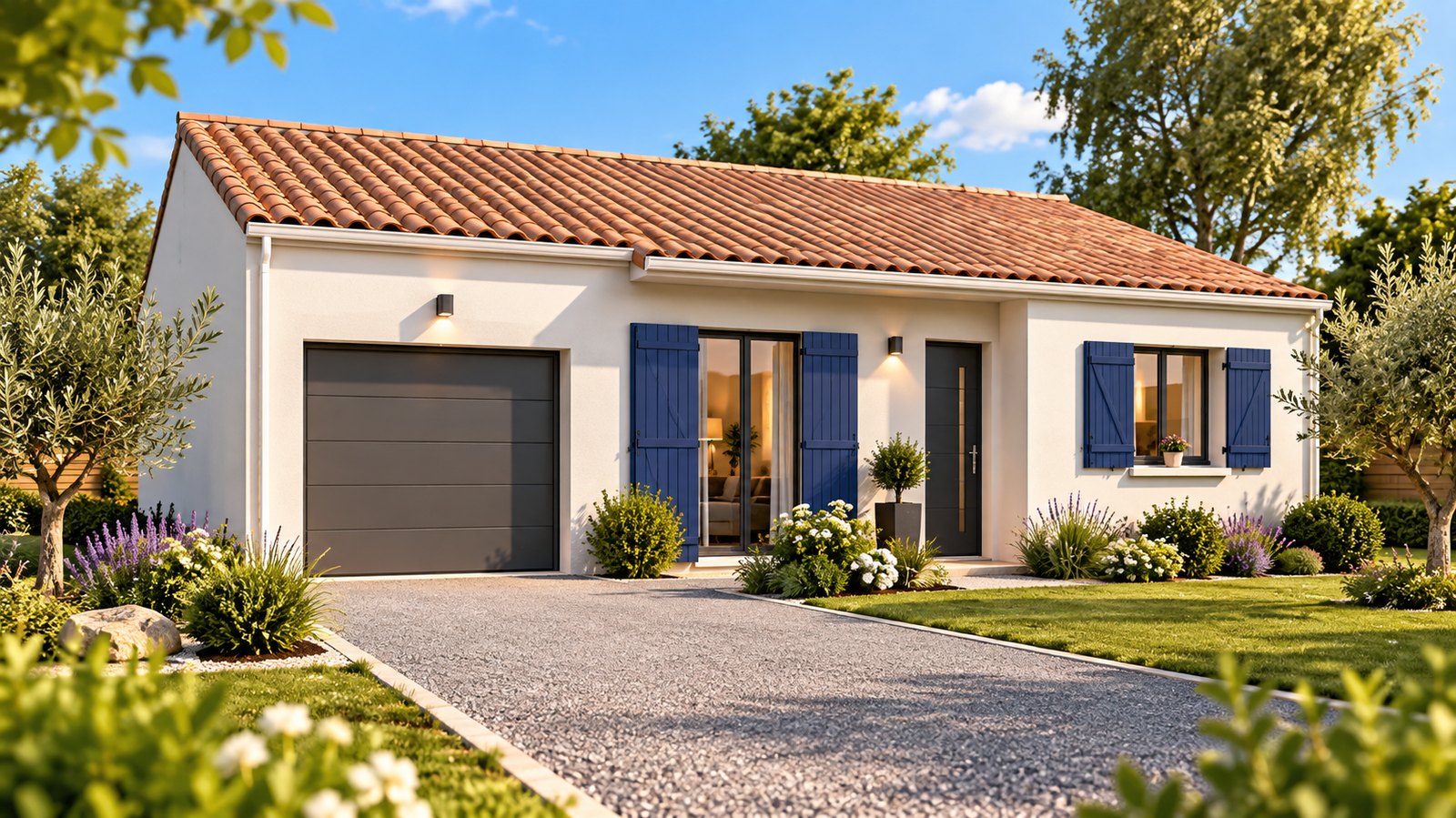 Brand new three-bedroom bungalow with integrated garage of the type built in the southern Vendée