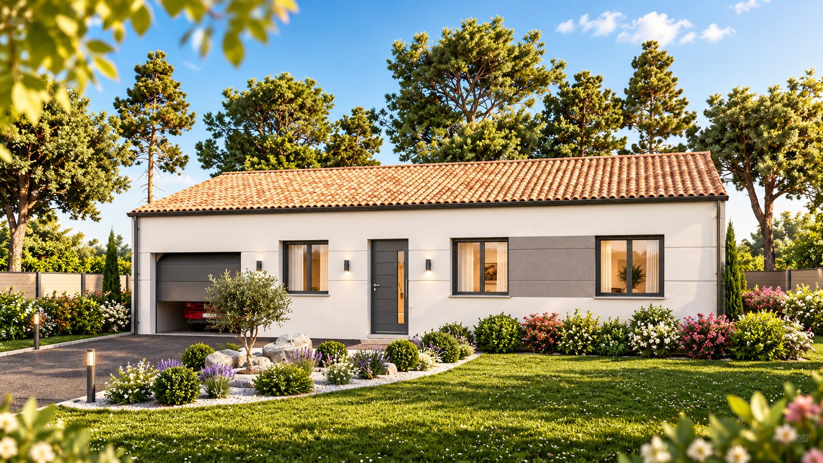 Brand new three-bedroom bungalow with integrated garage of the type built in the southern Vendée