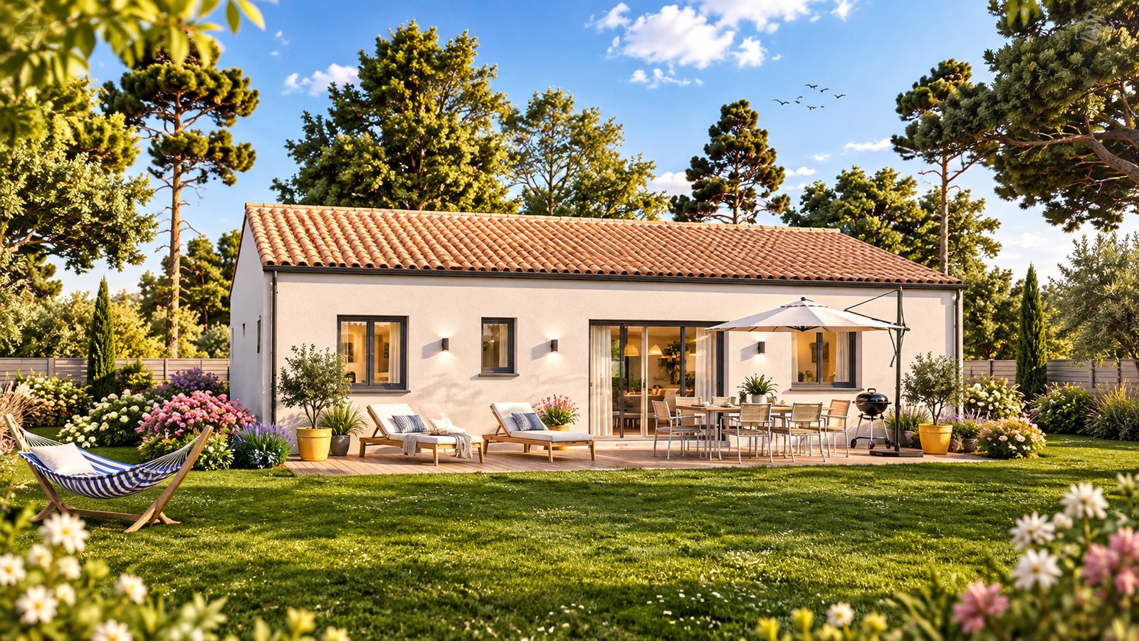 Brand new three-bedroom bungalow with integrated garage of the type built in the southern Vendée