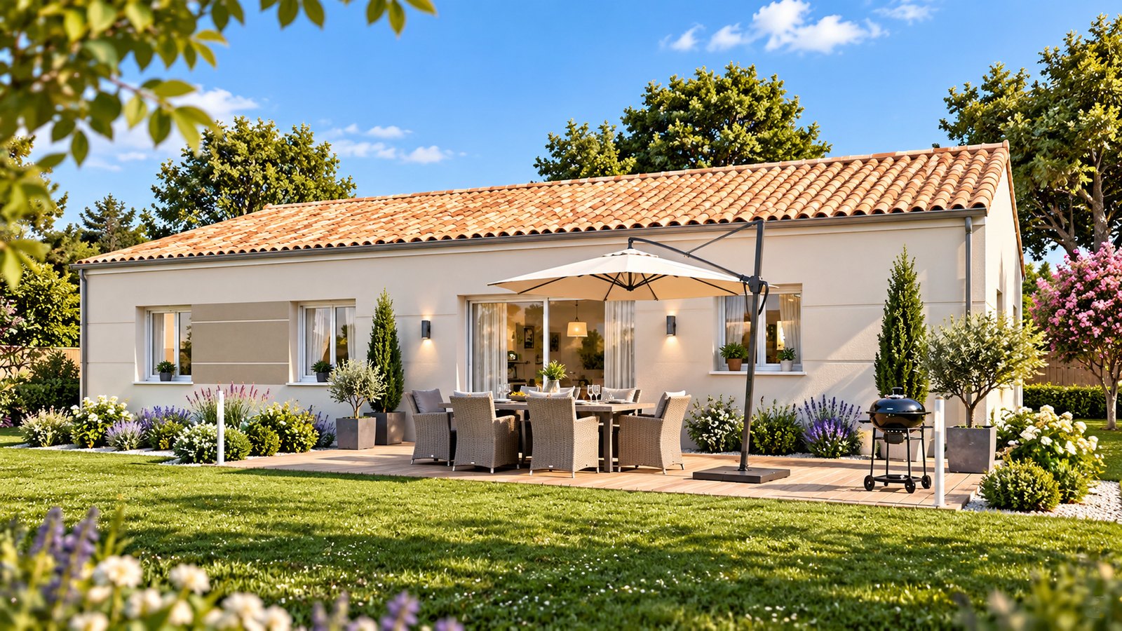 Brand new three-bedroom bungalow with integrated garage of the type built in the southern Vendée